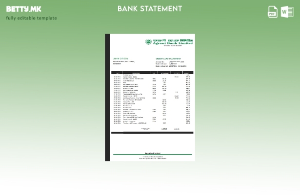 Модерен стил Шаблон за збор од извод од банка Аграни од Бангладеш 1